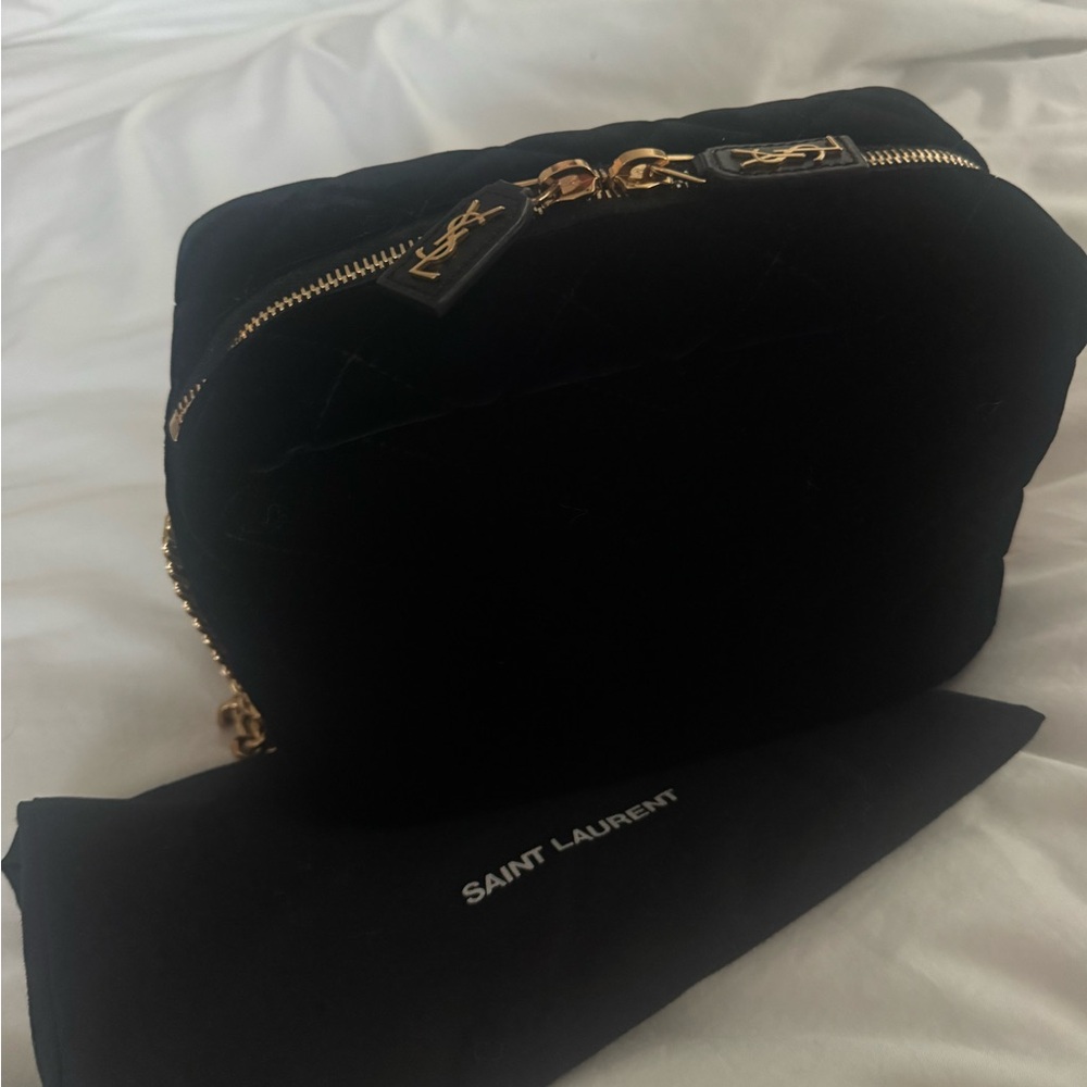 Saint Laurent Black Velvet Puffer Crossbody Bag with Gold Hardware - Picture 4 of 9